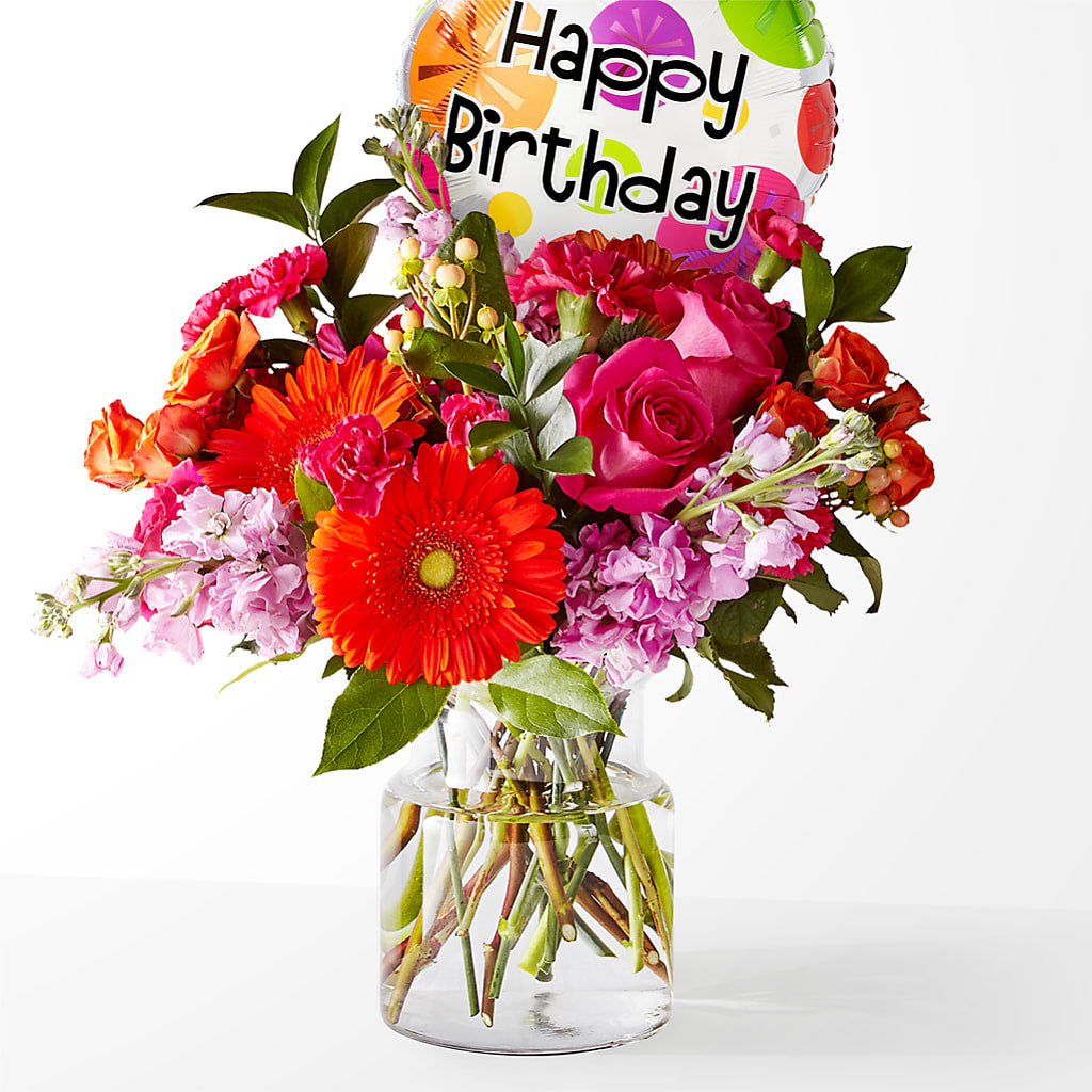 Fiesta Bouquet with Birthday Balloon – AARON'S FLOWERS, La Vista NE