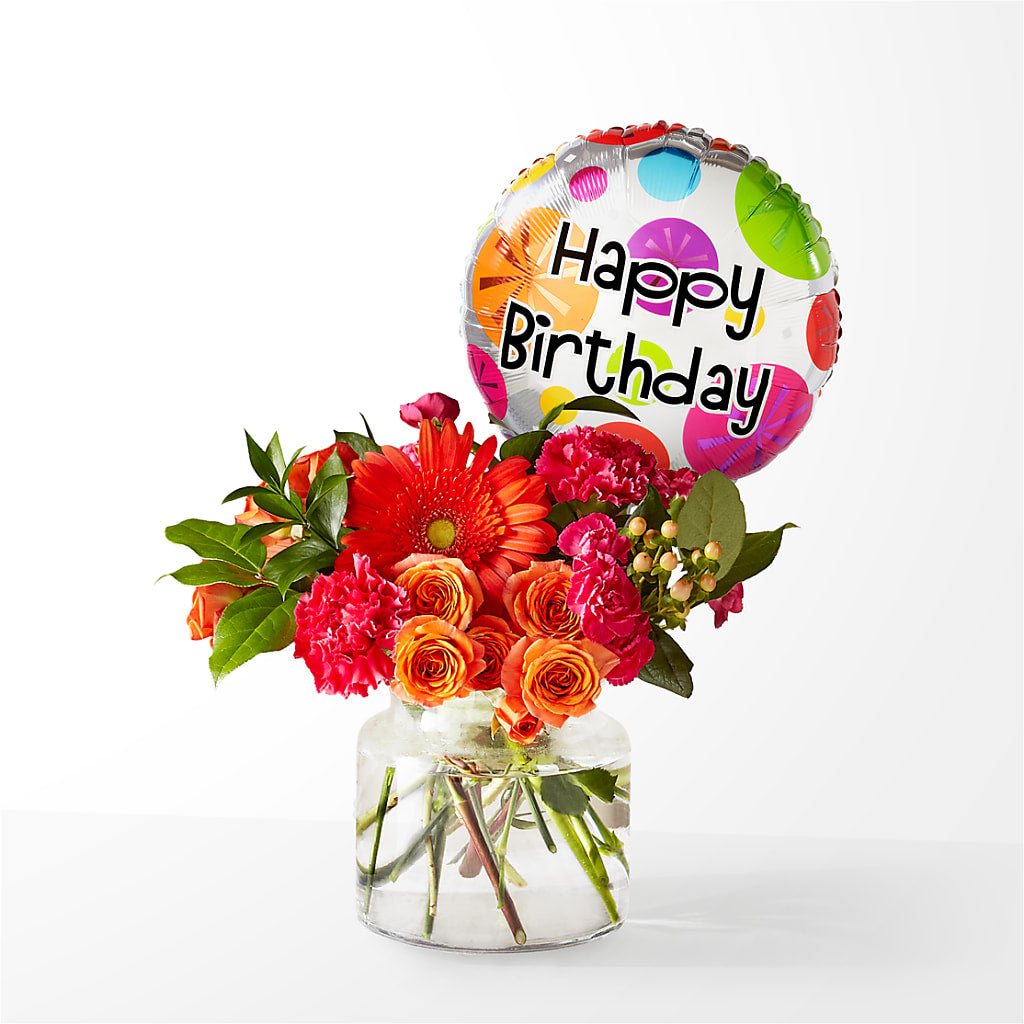 Fiesta Bouquet with Birthday Balloon – AARON'S FLOWERS, La Vista NE