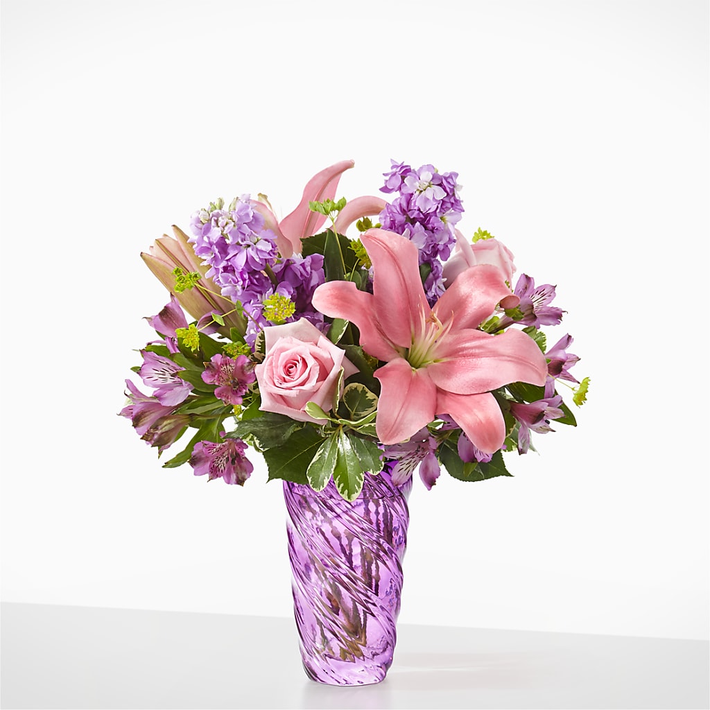 Precious Petals Bouquet with Luxe Swirl Vase – AARON'S FLOWERS, La Vista NE