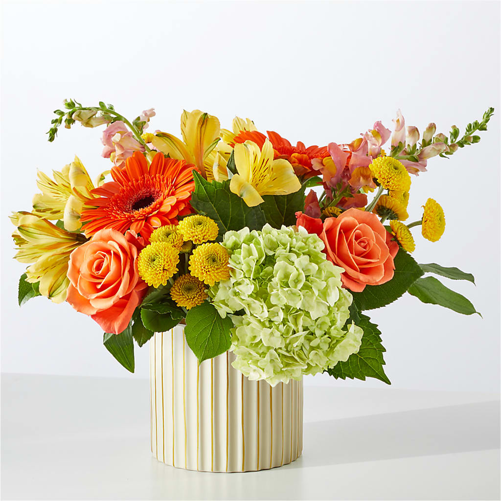 Autumn Sunshine Bouquet with Ivory Vase – AARON'S FLOWERS, La Vista NE
