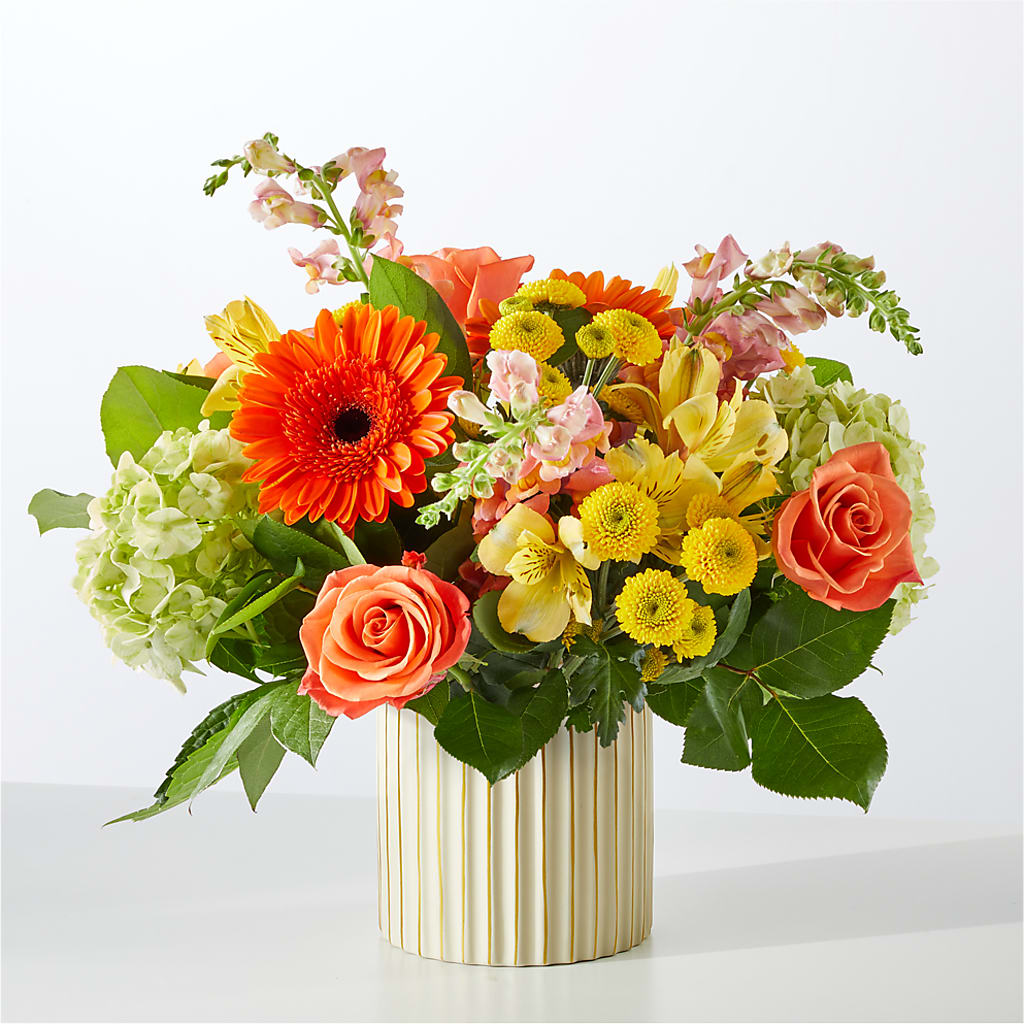Autumn Sunshine Bouquet with Ivory Vase – AARON'S FLOWERS, La Vista NE