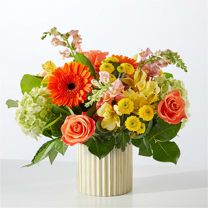 Autumn Sunshine Bouquet with Ivory Vase – AARON'S FLOWERS, La Vista NE